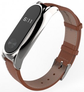 Шкіряний ремінець для Xiaomi Mi Band 2 MJobs 2 Plus Brown/Silver